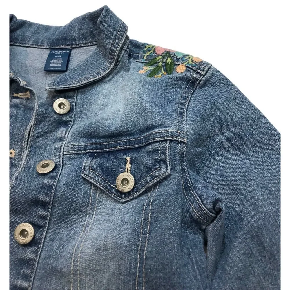 Arizona Jean jacket girls small Denim long‎ sleeve Jack embroidery floral child